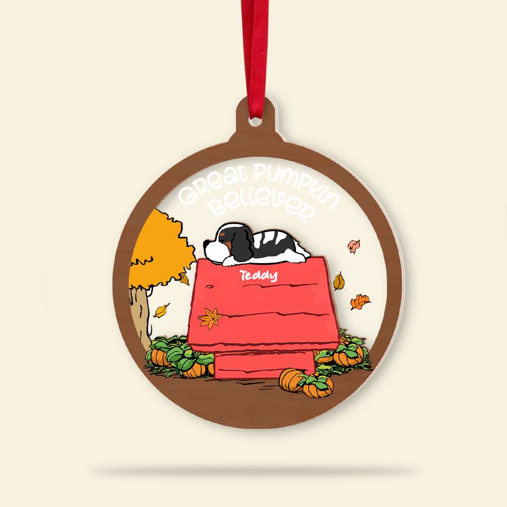 Sleeping Dog & Cat, Great Pumpkin Believer, 2 Layered Mix Ornament, Christmas Gift - Ornament - GoDuckee