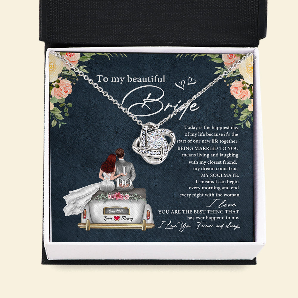 Couple To My Beautiful Bride - Personalized Love Knot Necklace - Jewelry - GoDuckee
