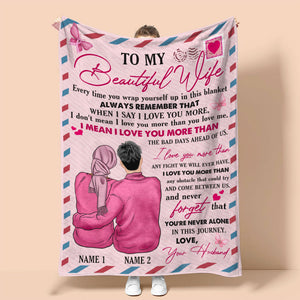 Breast Cancer Awareness - Personalized Pink Couple Blanket - To My Beautiful Wife - Stamp postage - Blanket - GoDuckee