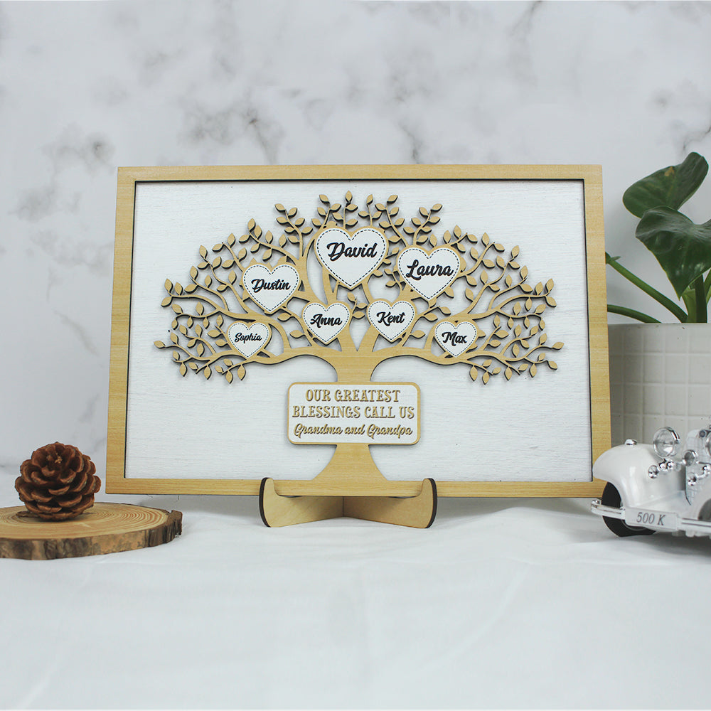 Family Our Greatest Blessings, Personalized Layered Wood Sign Stand, Family Gifts - Wood Sign - GoDuckee