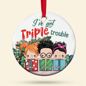 Grandma Little Trouble, Personalized Ceramic Circle Ornament - Ornament - GoDuckee