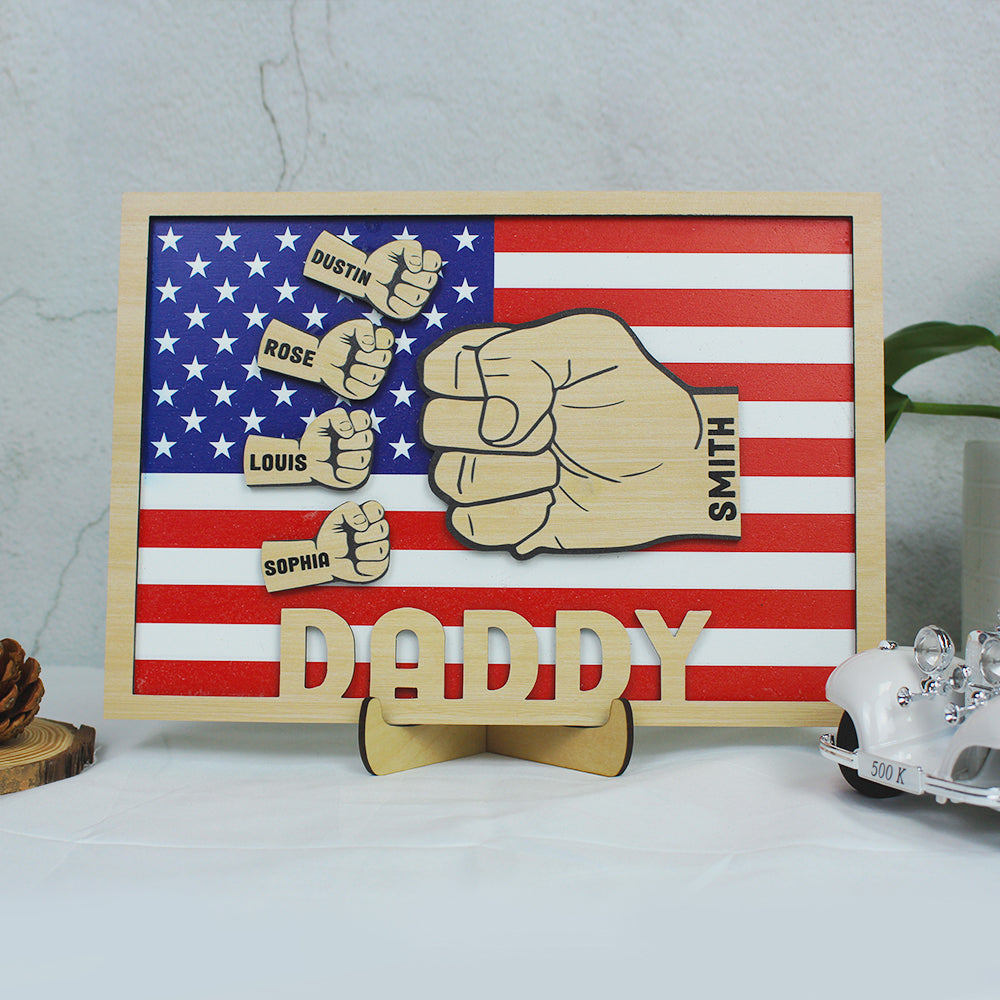 Daddy Personalized Layered Wood Sign, Gift For Dad Stand - Wood Sign - GoDuckee