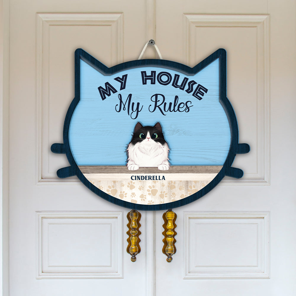 My Home My Rules Personalized Cat Layered Wood Sign Stand Gift For Cat Lovers - Wood Sign - GoDuckee