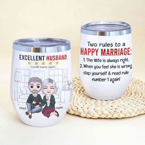 Excellent Husband Or Wife, Couple Sitting Drinking Wine Tumbler - Wine Tumbler - GoDuckee