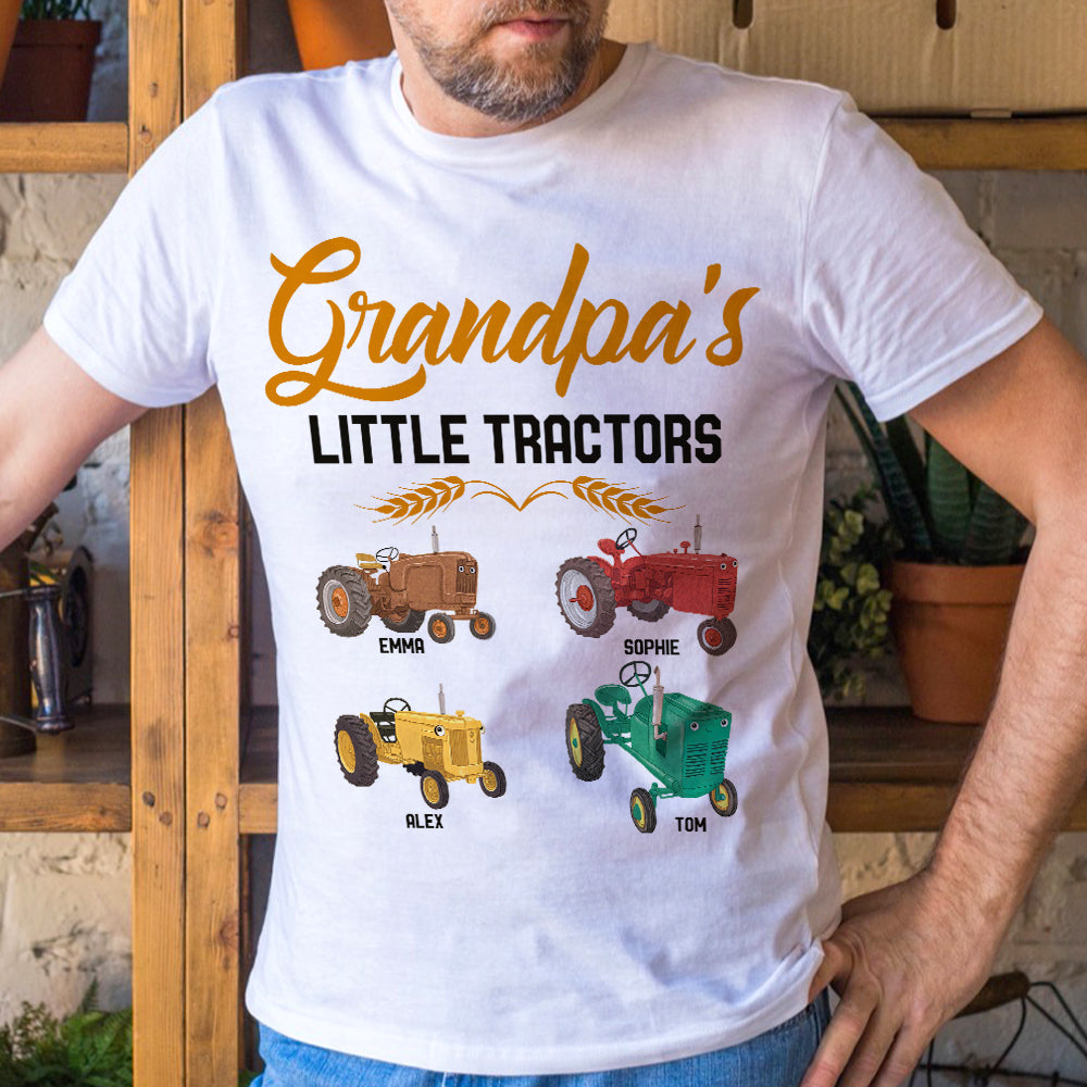 Grandpa's Little Tractors Personalized Shirts, Gift For Dad, Grandpa - Shirts - GoDuckee