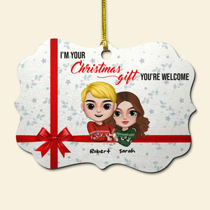 I'm Your Christmas Gift, Personalized Couple Medallion Acrylic Ornament, Christmas Gift - Ornament - GoDuckee