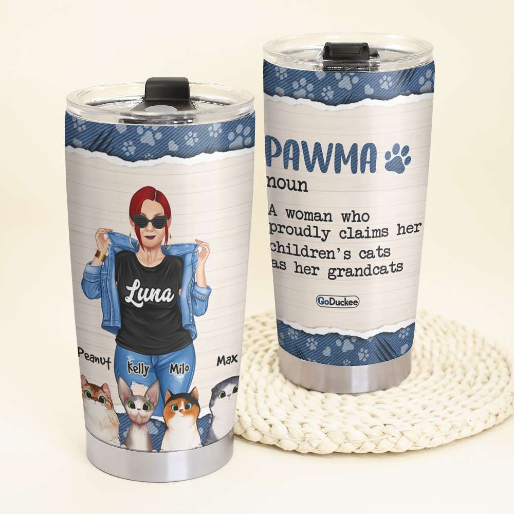 Personalized Cat Mom Tumbler Cup - Pawma Noun - Cool Woman With Cats - Tumbler Cup - GoDuckee