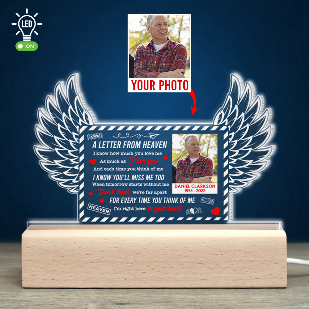 A Letter From Heaven, Gift For Heaven Led Light Wooden Base - Led Night Light - GoDuckee