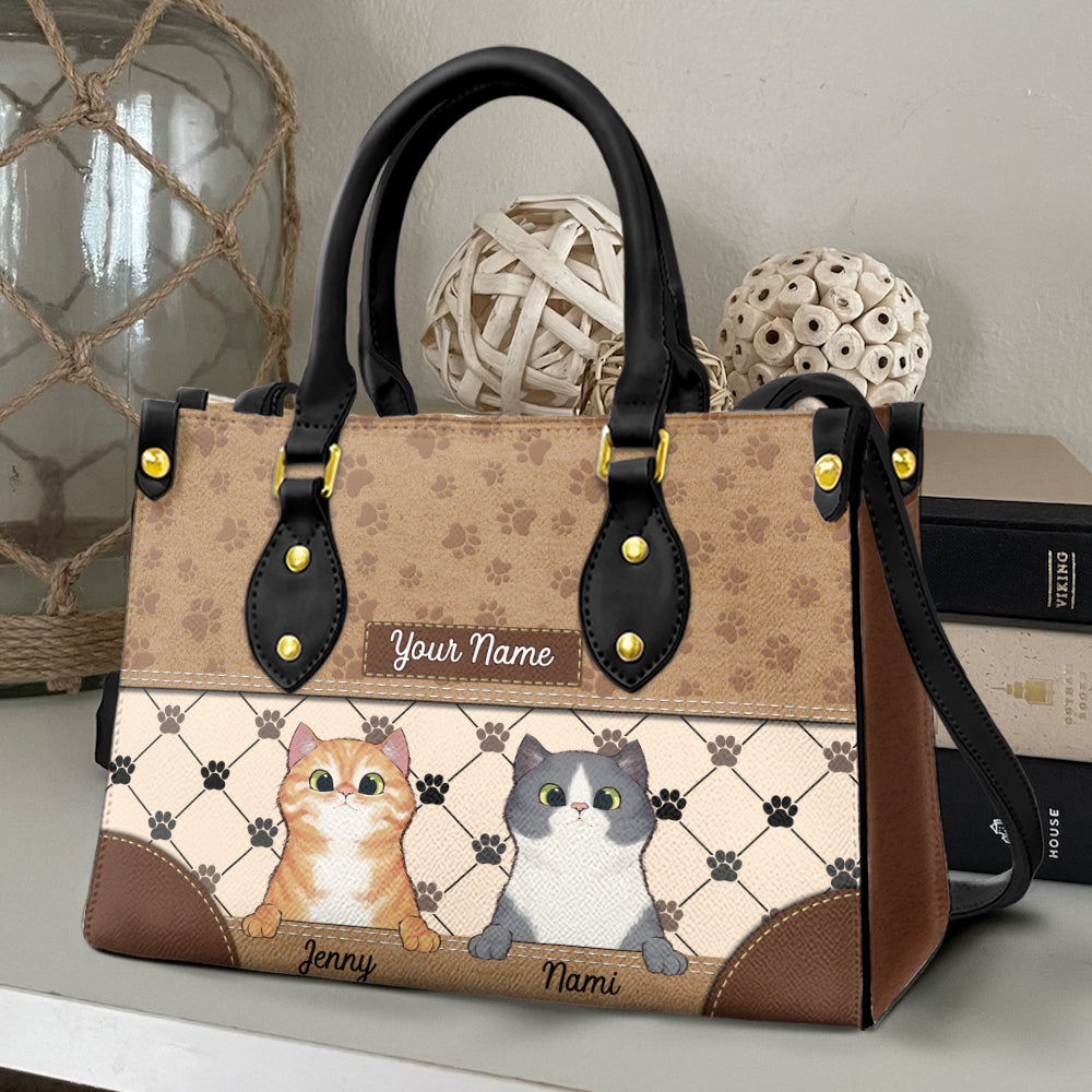 Personalized Cat Leather Bag, Gift For Cat Lovers - GoDuckee