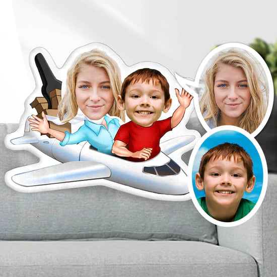 Mom Kid Custom Face Pillow, Love Family, Mom Kid Airplane Trip 1 - Pillow - GoDuckee