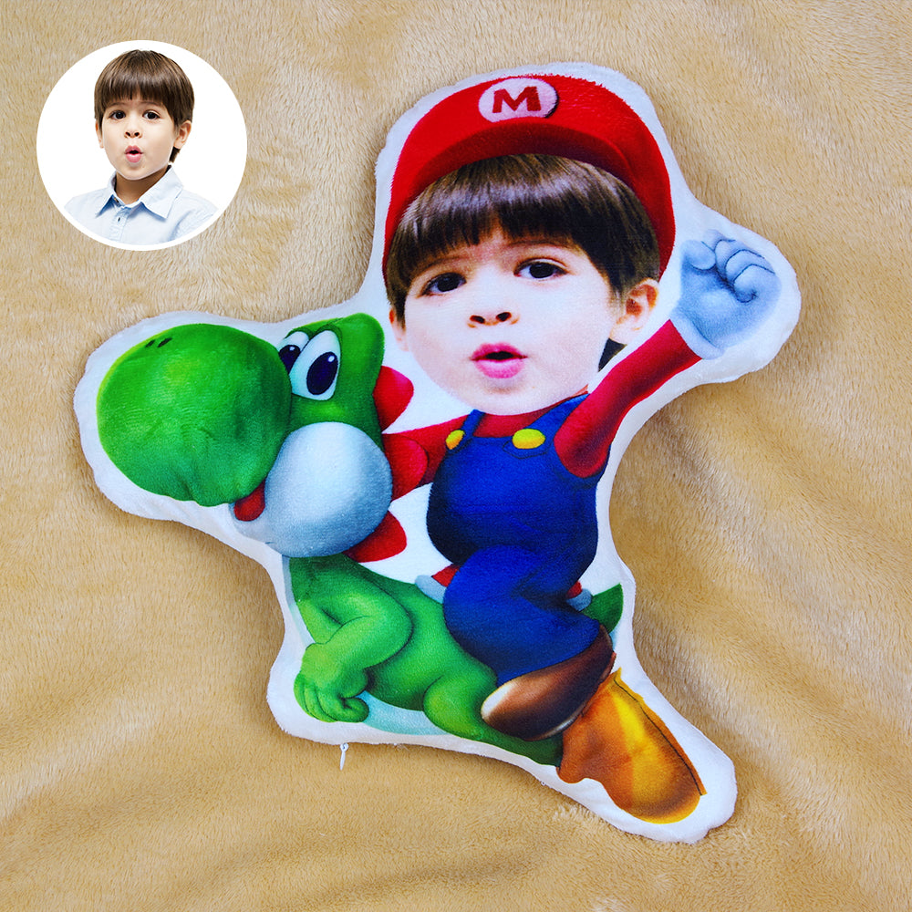 Naughty Boy With Dino ,Custom Face Pillow, Love Family - Pillow - GoDuckee