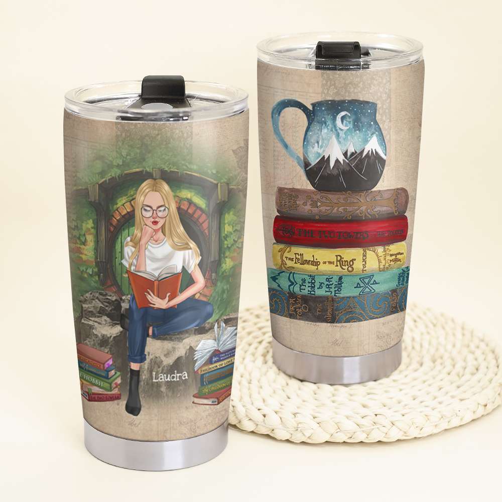 J. R. R. Tolkien Tumbler - Personalized A Sitting Girl Reads Book - Tumbler Cup - GoDuckee