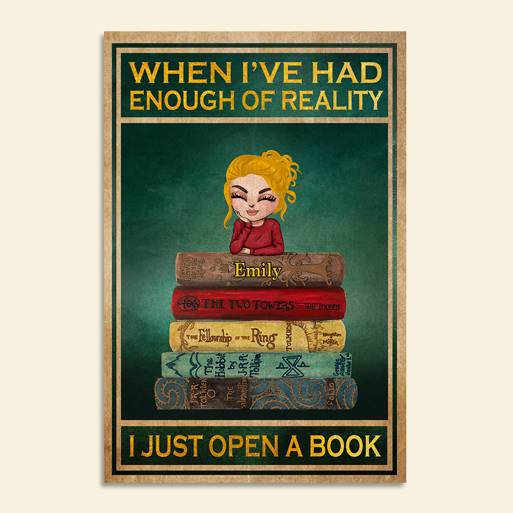 Personalized Dreaming Girl Poster - When I've Had Enough Of Reality I Just Open A Book - Products J.R.R Tolkien - Poster & Canvas - GoDuckee