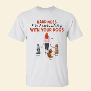 Happiness Is A Long Walk, Personalized Shirt, Gift For Dog Lover - Shirts - GoDuckee
