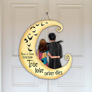 Pumpkin King and Queen, True Love Never Dies - Personalized Couple Wood Sign - Halloween Decor - Wood Sign - GoDuckee