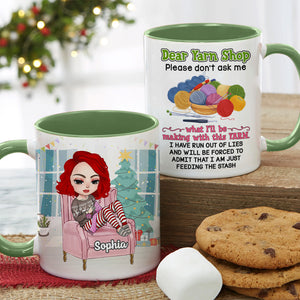 Please Don't Ask me What I'll Be Making With This Yarn Personalized Knitting Crochet Mug, Christmas Tree Decor - Coffee Mug - GoDuckee