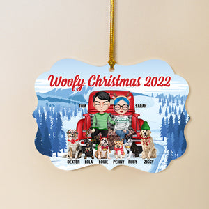 Woofy Christmas Couple and Dogs Personalized Acrylic Ornament - Ornament - GoDuckee