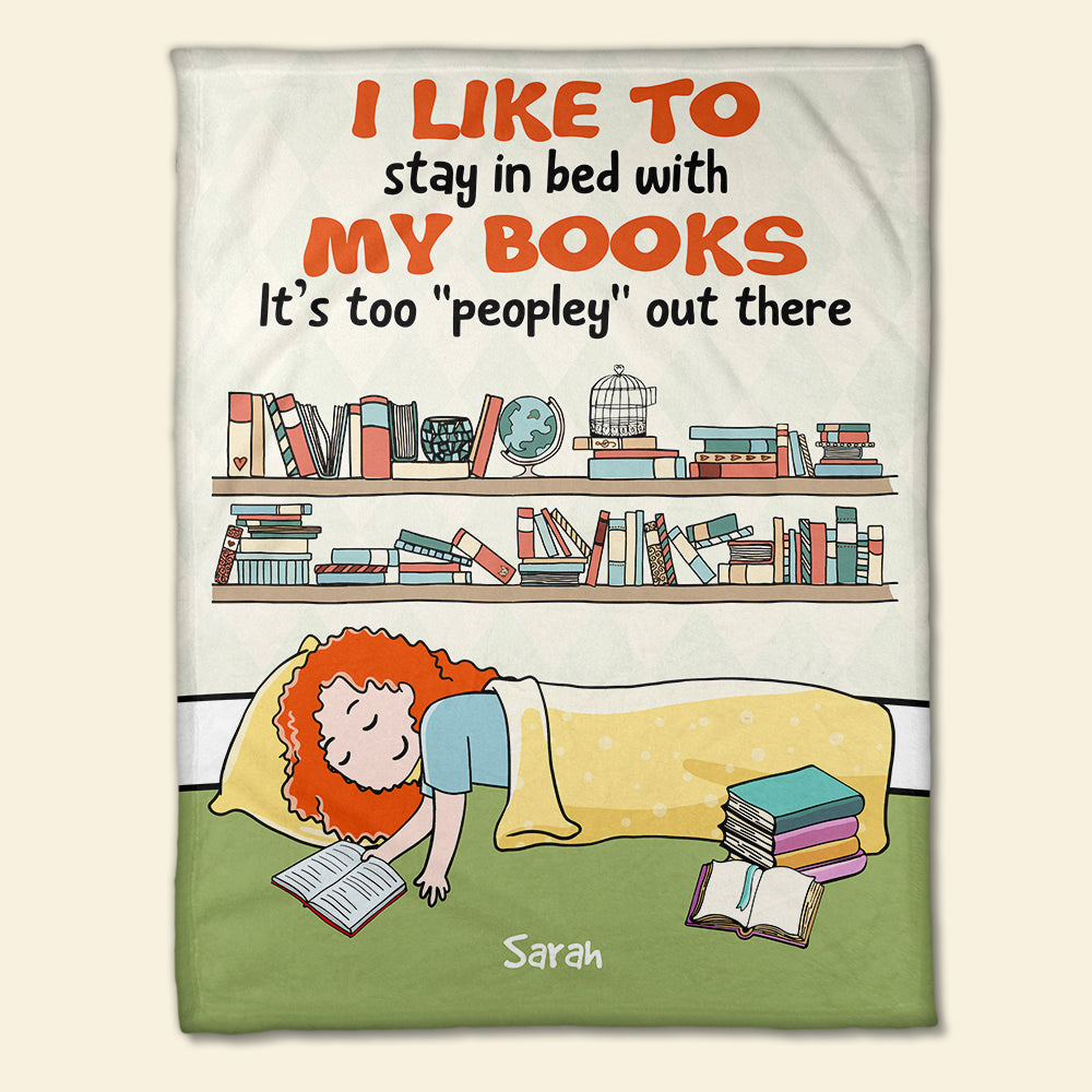 Personalized Cartoon Sleeping Girl Blanket - Book Lover - I Like To Stay In Bed With My Books - Blanket - GoDuckee