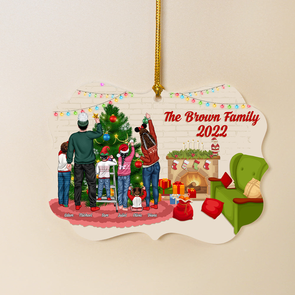 Family Decorate Christmas Tree Personalized Medallion Acrylic Ornament - Ornament - GoDuckee