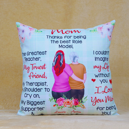 Personalized Mom Kid Pillow, Mom The Best Role Model, Girl Hugging Mom - Pillow - GoDuckee