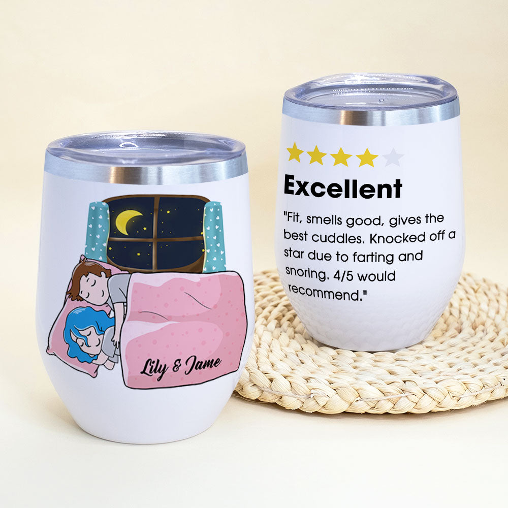 Personalized Sleeping Couple Wine Tumbler - Excellent Fit Smells God Gives The Best Cuddles - Wine Tumbler - GoDuckee