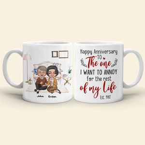 Happy Anniversary To The One I Want To Annoy For The Rest Of My Life, Happy Valentine's Day Gift For Old Couple - Coffee Mug - GoDuckee