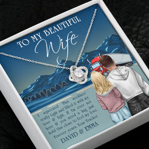 Personalized Trucker Couple - Love Knot Necklace - To My Beautiful Wife Message Card - Jewelry - GoDuckee