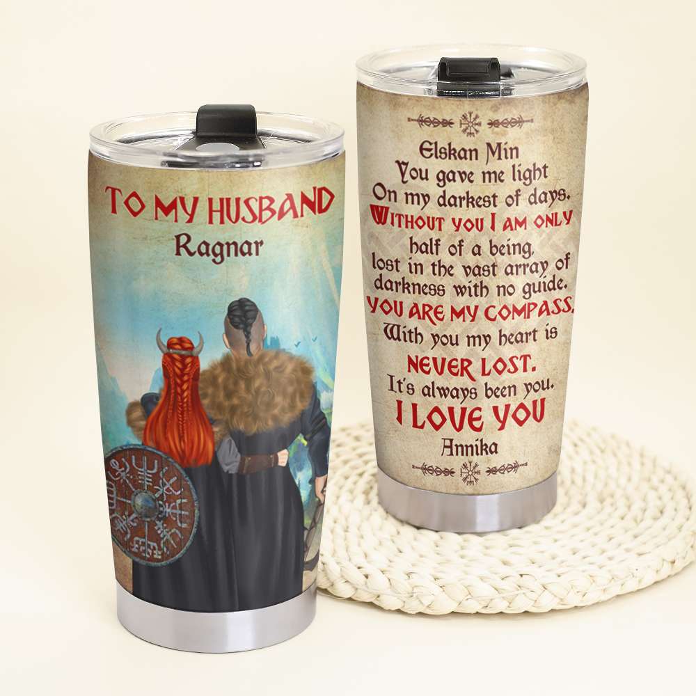 Personalized Viking Couple Tumbler Cup - To My Husband Ragnar - You're My Compass - Tumbler Cup - GoDuckee