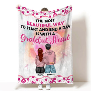 Breast Cancer Awareness - Personalized Hoodie Couple Blanket - The Most Beautiful Way To Start and End A Day - Blanket - GoDuckee