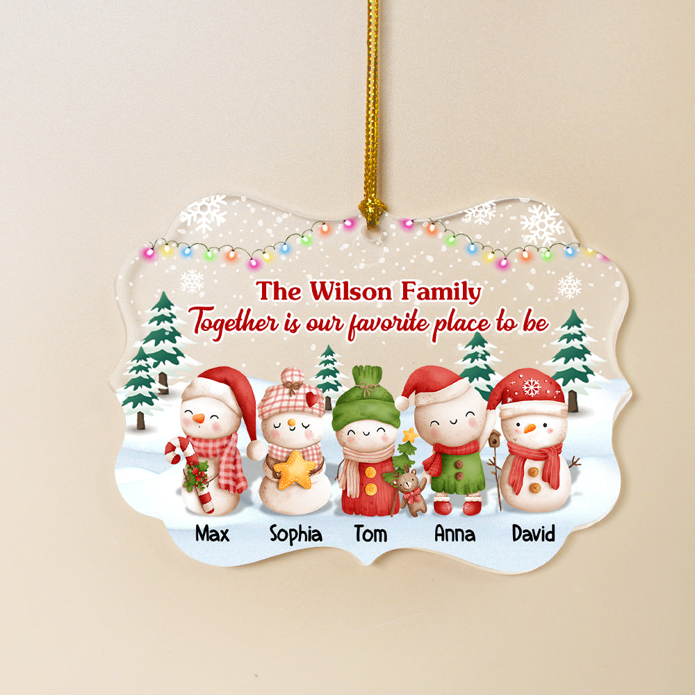 Together Is Our Favorite Place To Be Personalized Snowman Family Ornament, Christmas Gift For Family - Ornament - GoDuckee