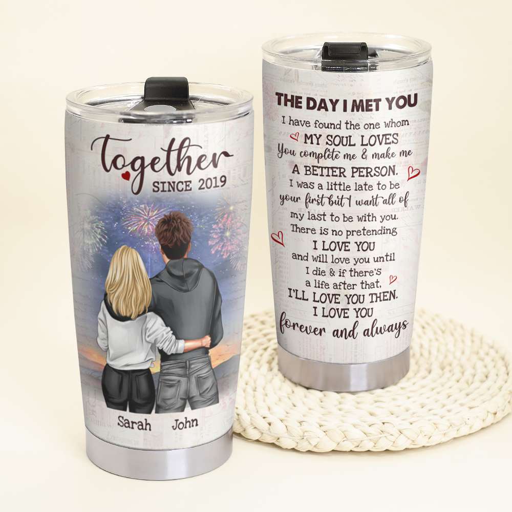 Personalized Hoodie Couple Tumbler Cup - Together Since The Day I Met You - Tumbler Cup - GoDuckee