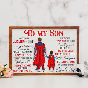 To My Son I Want You To Believe Deep In Your Heart Personalized Father and Son Layered Wood Sign Stand - Wood Sign - GoDuckee