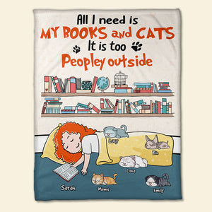 Personalized Cartoon Sleeping Girl & Cat Breeds Blanket - Book Lover - All I Need Is My Books And Cats - Blanket - GoDuckee