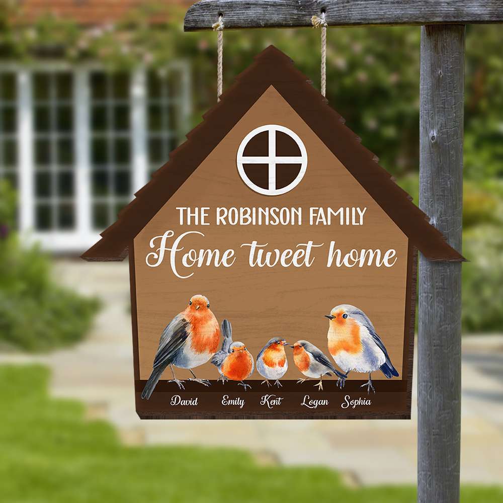 Home Tweet Home, Personalized Wood Sign, Happily Ever After Bird Family Wood Sign - Wood Sign - GoDuckee