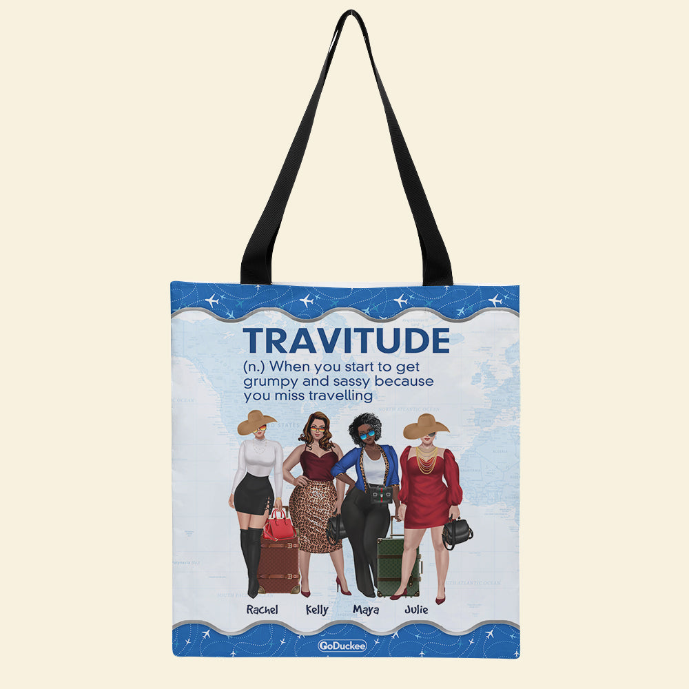 Travitude Definition - Personalized Tote Bag - Gift For Friends - Travelling Girls - Tote Bag - GoDuckee
