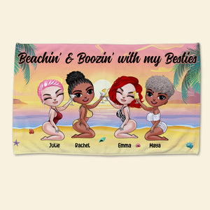 Beachin' & Boozin' With My Besties - Personalized Beach Towel - Gifts For Sisters, BFF, Girls Dolls Trip - Beach Towel - GoDuckee