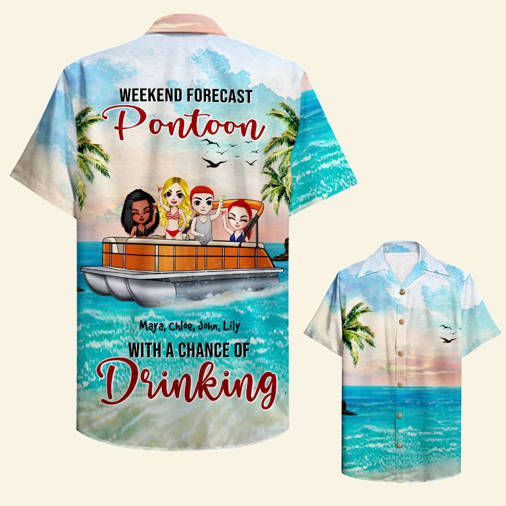 GoDuckee Personalized Flamingo Bestie Hawaiian Shirt - A Good Girl with Alcohol & Best Friends