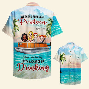 Personalized Pontoon Friends Hawaiian Shirt - Weekend Forecast With A Chance Of Drinking - Beach & Palm Pattern Fol7-Vd1 - Hawaiian Shirts - GoDuckee