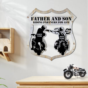 Father And Son Riding Partners For Life Personalized Biker Metal Sign Gift For Family - Metal Wall Art - GoDuckee