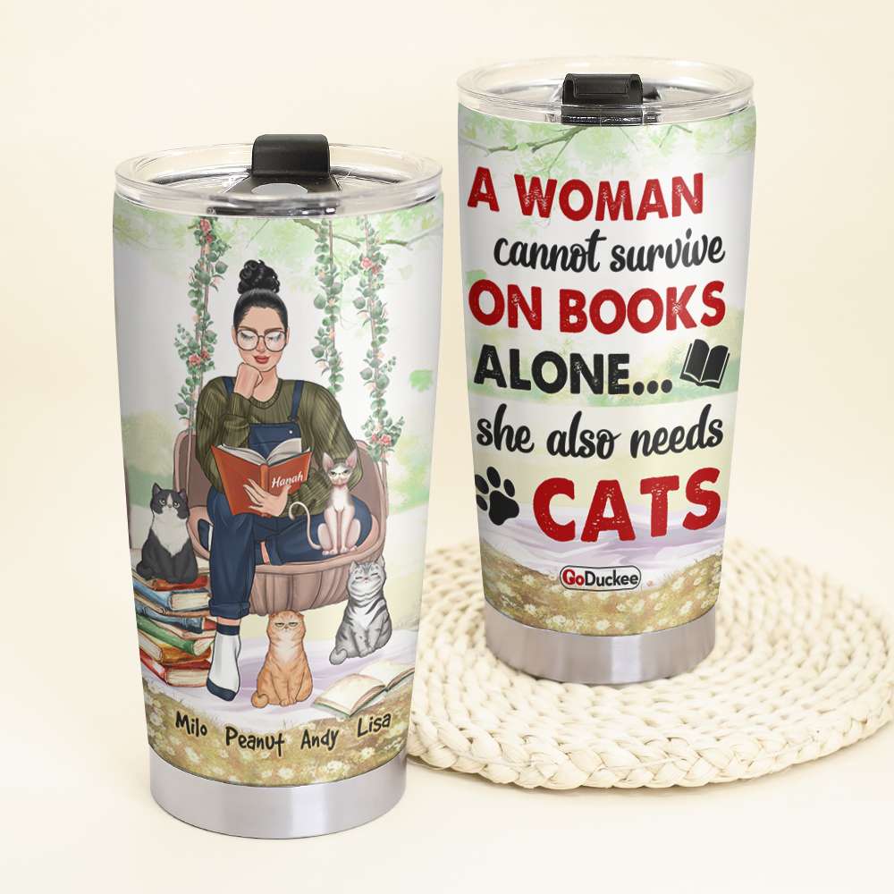 Personalized Reading Girl Tumbler - A Woman Cannot Survive On Books Alone - Tumbler Cup - GoDuckee