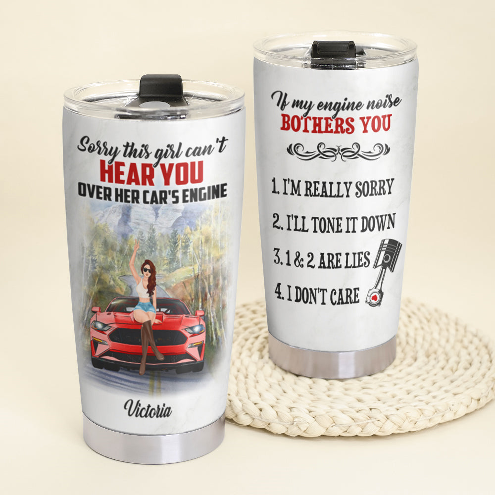 Personalized Sport Car Tumbler - Sorry This Girl Can't Hear You - Tumbler Cup - GoDuckee