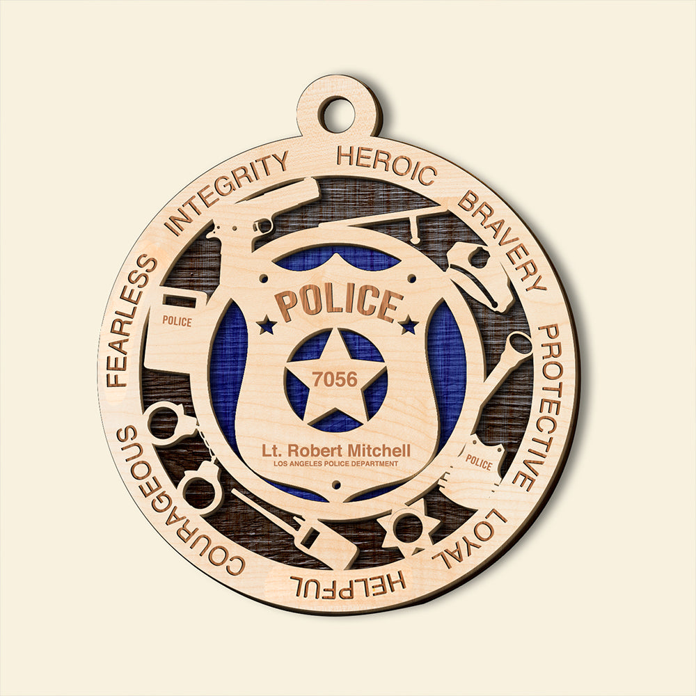 Police Integrity Heroic Bravery - Custom Layered Wood Ornament - Gifts for Police - Ornament - GoDuckee