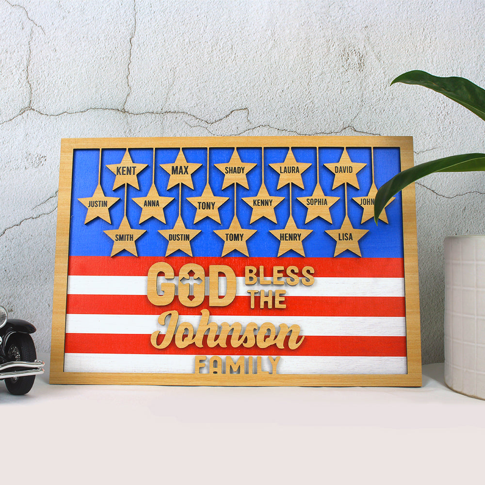 God Bless The Family, Personalized Layered Wood Sign Stand, Gift For Family, Friends - Wood Sign - GoDuckee