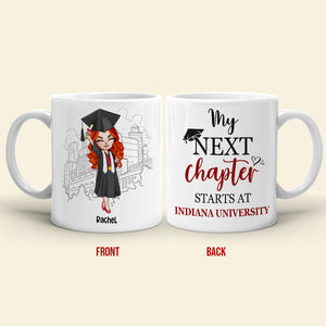 My Next Chapter Starts At University - Personalized White Mug - Chibi Graduation Front View - Coffee Mug - GoDuckee