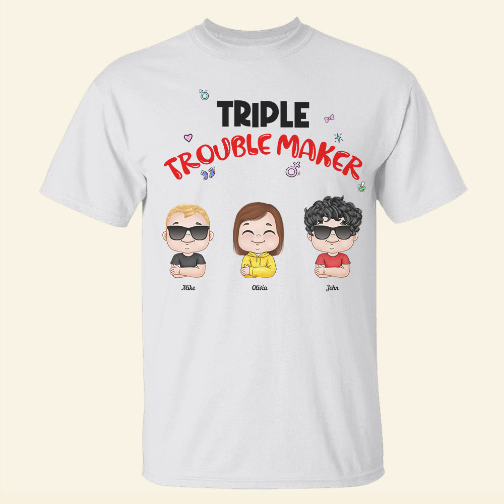 Triple Trouble Maker- Gift For Grandma- Personalized Shirt - Grandma Shirt - Shirts - GoDuckee