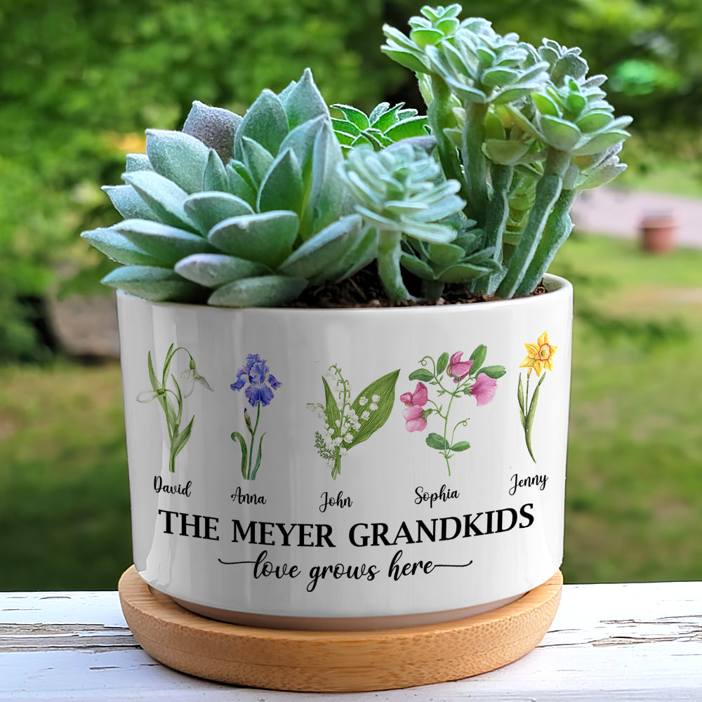 customizable plant pots Love Grows Here Personalized Plant Pot, Gift For Grandma, Flower Garden Pot