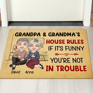 If It's Funny You're Not In Trouble - Personalized Grandparent Doormat, Gift For Family - Doormat - GoDuckee