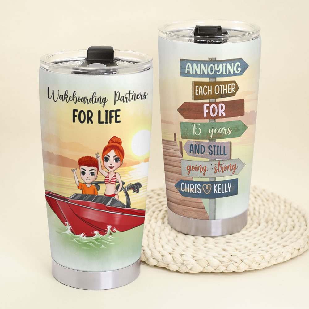 Personalized Wakeboarding Couple Tumbler - Annoying Each Other for [custom] Years and Still Going Strong - Tumbler Cup - GoDuckee