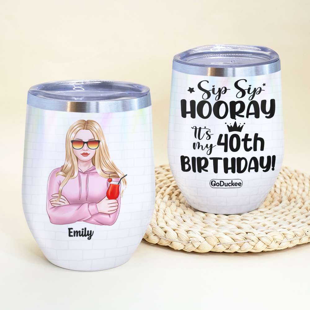 Personalized Birthyear Wine Tumbler - Drinking Women - Sip Sip Hooray - Wine Tumbler - GoDuckee