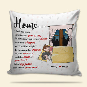 Sleeping Couple, Personalized Cartoon Couple Pillow, I Find My Place Lost Inside Your Soul - Pillow - GoDuckee